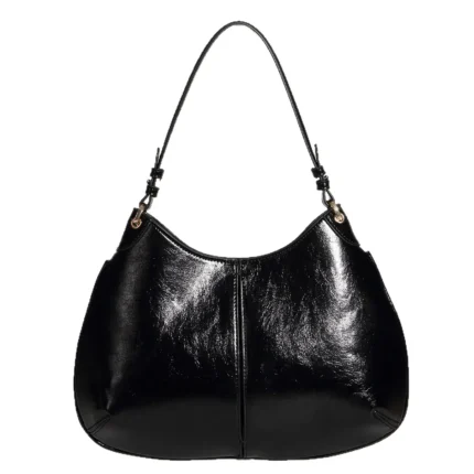 Black Oval Shoulder Bag for Women Commuter Tote Underarm Handbag for Work