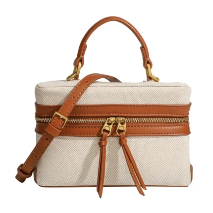 Retro Splicing Canvas Box Bag, Commuter Tote Shoulder
